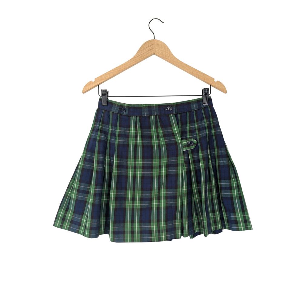 Vintage Dark Academia Preppy Plaid Pleated Button Tab Mini Skirt
